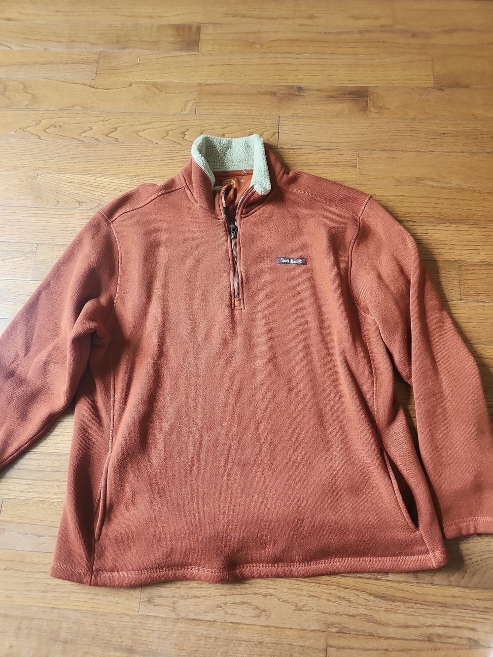 Timberland Men’s Half-Zip Fleece Sweater - Rust with Cream Collar Size2XL